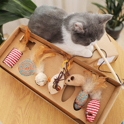 

Huayuan pets hoopet funny cats feathers bells long poles turkey hairs small mice funny cats British short blue cats kittens cat toy set