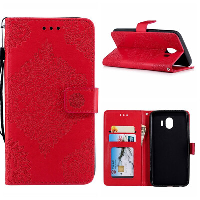 

MOONCASE Samsung Galaxy J6 Blue&White Porcelain Embossed Leather Case - Red