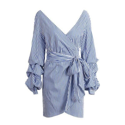 

Womens Striped Off Shoulder Shirt Mini Dress Ladies Long Sleeve Romper Dress