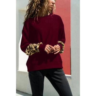 

Women Loose Casual Long Sleeve Leopard Tops Cotton Linen Ladies Blouse T-Shirt