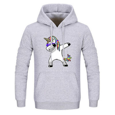 

Unicorn Mens Womens Gray Hoodie Round Neck Sweater Jacket Warm Coat Size -XXL