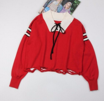 

new 2018 chic brief paragraph sweater female han edition set loose smock head students hole bottom hem fashion knitwear