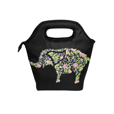 

Lunch Tote Bag Flower Elephant Travel Picnic Insulated Lunch Handbags Portable Zipper Lunch Bag Box