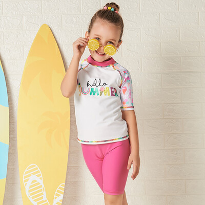 

Yizi childrens swimwear girls baby split spa swimsuit small childrens short-sleeved pants surf clothing EZI18G045 summer ice cream printing 120cm