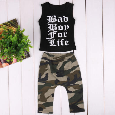 

2PCS Newborn Infant Toddler Kids Baby Boy Clothes Sleeveless TopsCamo Pants Set