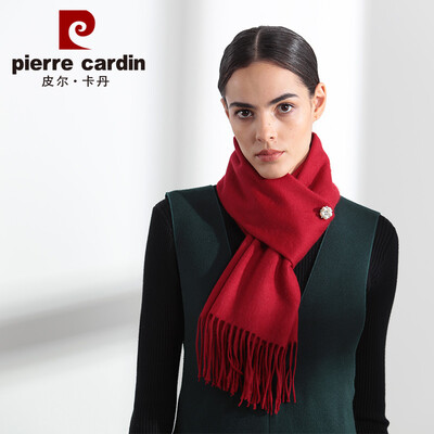 

Pierre Cardin cashmere wool blend scarf female 2018 winter new Christmas gift solid color collar female simple wild lady scarf gift box D21TM5217 red