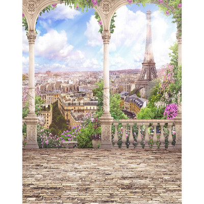 

Colonnade&Eiffel Photo Backdrop 57FT Vinyl Fabric Cloth Digital Printing Photo Background s-2116