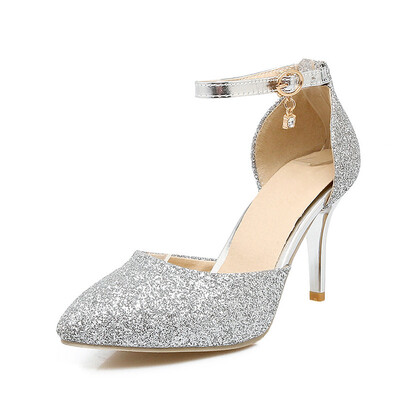 

IDIFU Womens Sexy Sequined Ankle Strap Sandals - Glitter Rhinestone Pendant - Buckle Stiletto High Heels Wedding Shoes