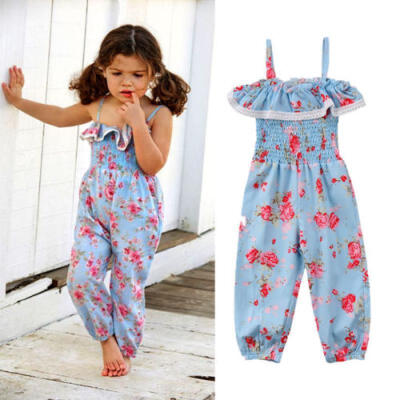 

Kids Baby Girls Floral Strap Romper Jumpsuit Playsuit Clothes Outfits US Stock