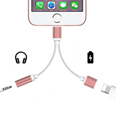 

2 in 1 Audio Adapter 8 Pin 2 to 35mm Aux Headphone Jack for iphone 7 Plus 7 adapter for listen to music&charge only