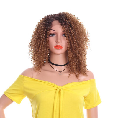 

Yyong Ombre Synthetic Lace Front Wigs For Women Brown Afro Kinky Curly Long Light Blonde Wig T427 Lace Wigs