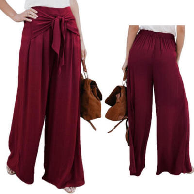 

Women Casual Palazzo High Waist Career Wide Leg Culottes Trousers Loose Pants