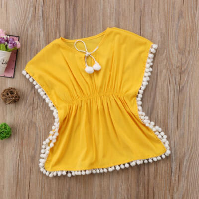 

Fashion Kids Baby Girls Dress Beach Sundress Flower Fringe Dresses Bikini Cover