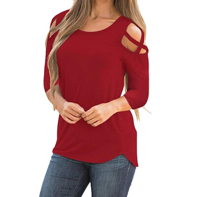 

Women Summer Short Sleeve Strap Cold Shoulder T-Shirt Tops