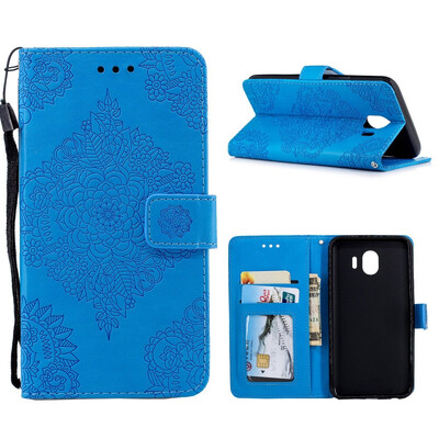 

MOONCASE Samsung Galaxy J4 Blue&White Porcelain Embossed Leather Case - Blue