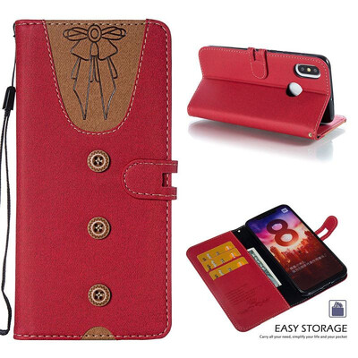 

MOONCASE Millet Mi A2 Mi 6X stitching embossed womens leather case - red
