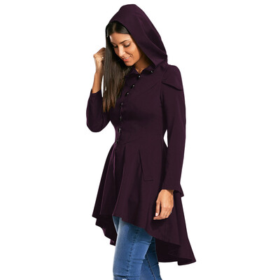 

Layered Lace Up High Low Hooded Coat