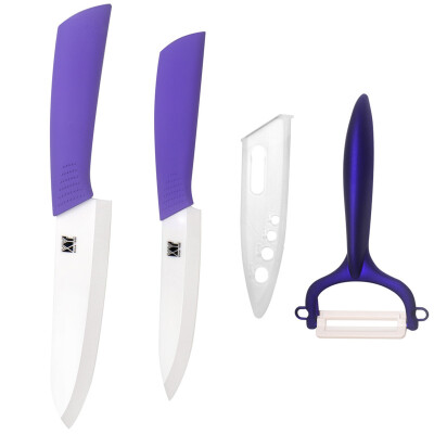 

XYJ Brand Quality Kitchen Knives 4 Inch Utility 6 Inch Chef Ceramic Knives Set With One Peeler Purple Cooking Accessories