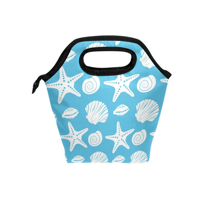 

Lunch Tote Bag Blue Shell Travel Picnic Insulated Lunch Handbags Portable Zipper Lunch Bag Box
