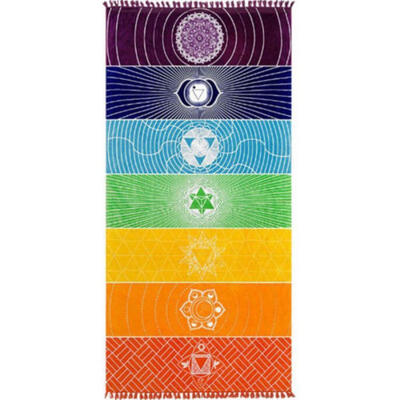 

CA Single Rainbow Chakra Tapestry Towel Mandala Boho Stripes Travel Yoga Mat OUT