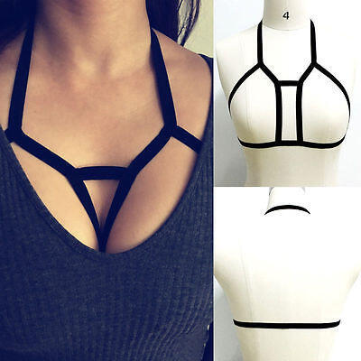 

Alluring Womens Harness Bra Elastic Cage Bra Strappy Hollow Out Bra Bustier CA