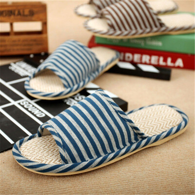 

Le Hao home linen slippers fashion striped dark blue mens 42-43 yards