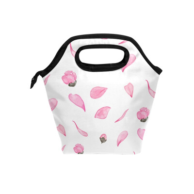 

Lunch Tote Bag Pink Petals Travel Picnic Insulated Lunch Handbags Portable Zipper Lunch Bag Box