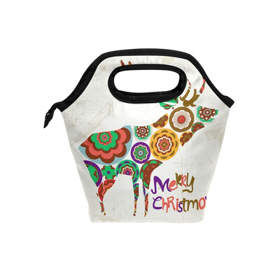 

Lunch Tote Bag Flower Deer Travel Picnic Insulated Lunch Handbags Portable Zipper Lunch Bag Box