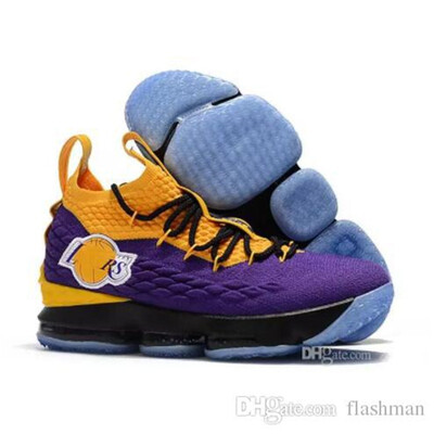 

LeBron 15 LA Basketball Shoes Men Purple Yellow Los Angeles Sneakers