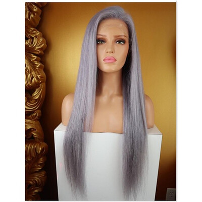 

Silver Grey Full Lace Wigs Human Hair Remy Straight Pre Plcuked Bleached Knots Lace Wig With Baby Hair 130 Density