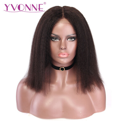 

YVONNE Kinky Straight Bob Human Hair Wigs180 Density Brazilian Lace Front Wigs Natural Color