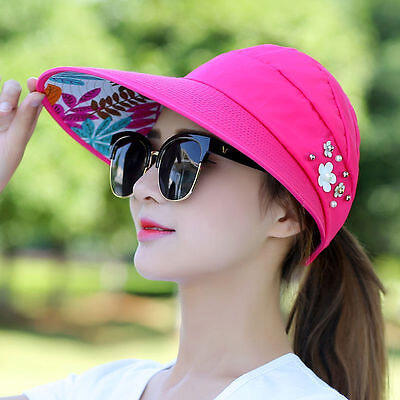 

Womens Lady Visor Hat Summer Sun Beach Ladies Foldable Roll Up Wide Brim Cap