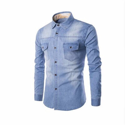 

Fashion Men Jeans Shirt Cotton Slim Fit Casual Denim Long Sleeve Solid Shirts Tops Plus Size Camisa Masculina Chemise Homme