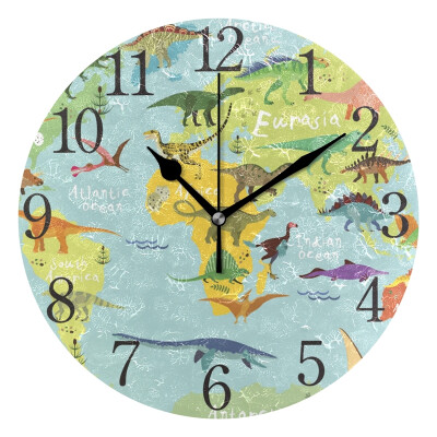 

Wall Clock Dinosaurs Map Of The World Round Wall Clock Arabic Numerals Design