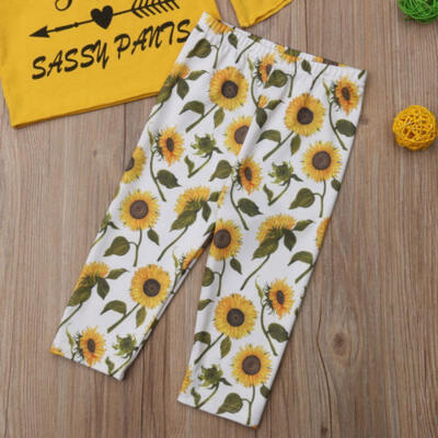 

Toddler Kids Baby Girls Flowers Tops T-shirt Long Pants Leggings Outfits Clothes