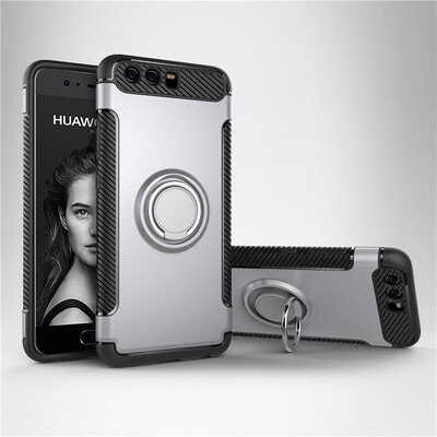 

Fecoprior Back Cover For Huawei P10 Plus Case Car Holder Stand Hard PC Silicon Ring Suction Bracket Celulars