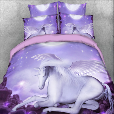 

3D Unicorn with Purple Galaxy Printed 4-Piece Bedding Sets