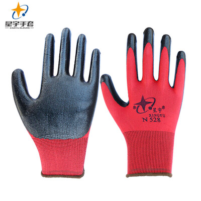 

Xingyu XINGYU labor insurance gloves nitrile dipped gloves slip wear-resistant oil-proof anti-skid acid&alkali protective gloves work protective gloves N528 red 12 pairs of  code
