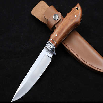 

Wolf head outdoor knife Colombia columbia small straight knife self-defense wolf wild survival knife tactical knife special combat tool sour wood knife handle leather scabbard B3184