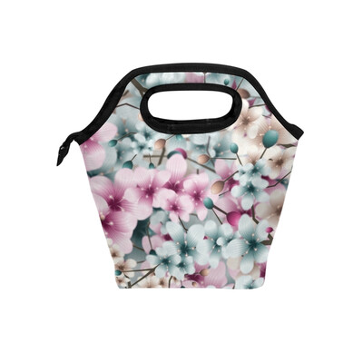 

Lunch Bag Colorful Flower Tote Travel Picnic Insulated Handbags Portable Zipper Lunch Bag Box
