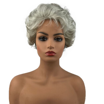 

StrongBeauty Women Lady Mommy Grandmother Short Curly Wigs Gray White Layered Elegant Wig Hairpieces