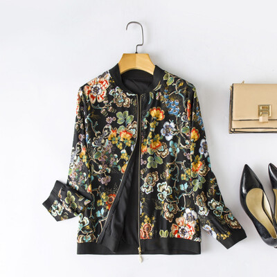 

Silk jacket 2019 spring&summer coat silk silk collar long sleeve zipper loose multicolor volleyball clothing autumn female