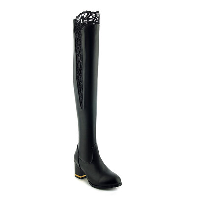 

New over the knee boots female high heel long boots winter thick with round scalp face sexy lace boots