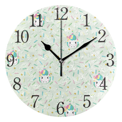 

Wall Clock Arabic Numerals Design Unicorns Head Pattern Round