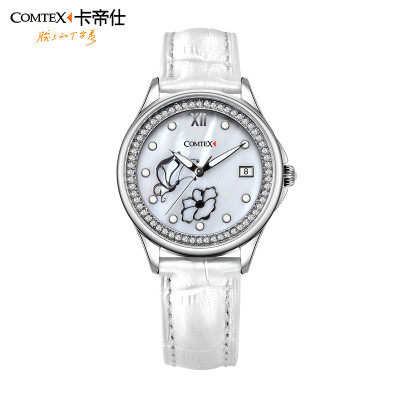 

Comtex Girl's Watch Casual Alloy Case Leather Strap Shell Dial Face Analog Display Quartz Watch Waterproof Calendar Butterfly