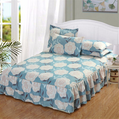 

Double Layer Bed Skirt Pastoral Flower Leaves Print Bedspread Satin Cotton Bed Sheet for Bedroom Queen Size Bed Skirts 150x200cm