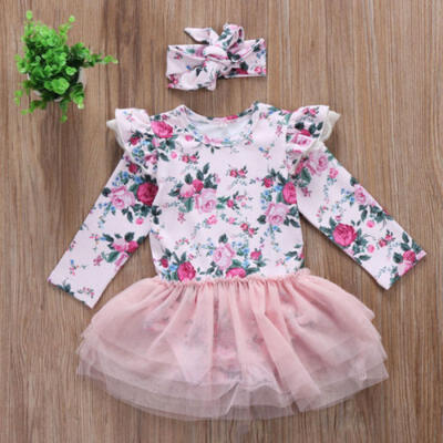 

2Pcs Adorable Toddle Infant Baby Girl Casual Floral Romper Headband Outfit 0-24M