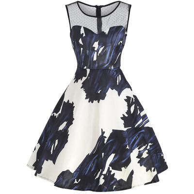

Ink Painting Mesh Yoke Vintage Dress