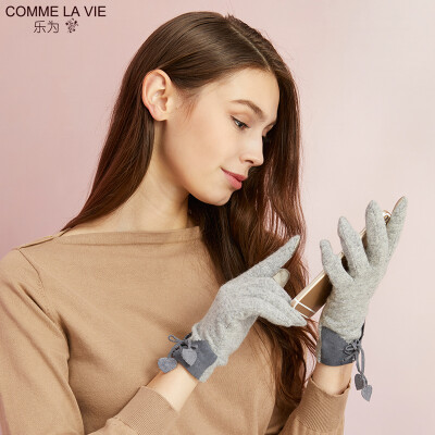 

Le for comme lavie touch screen gloves ladies autumn&winter days thin section wool finger gloves winter cute warm fashion Korean students L12FD157 flowers gray