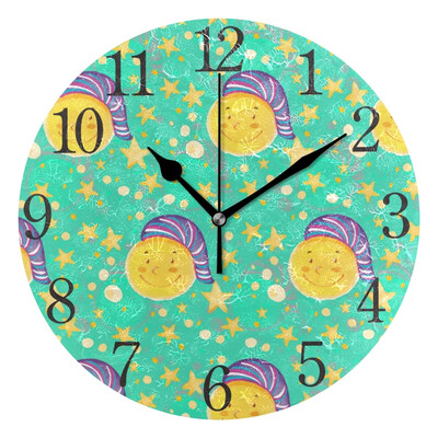 

Wall Clock Arabic Numerals Design Cute Smile Moon Round